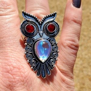 New Garnet & Mercury Mystic Topaz Mystical Owl 925 Silver Ring.